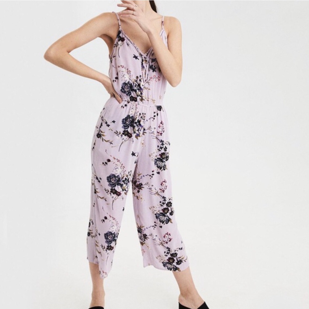 American Eagle Outfitters Lilac Floral Jumpsuit